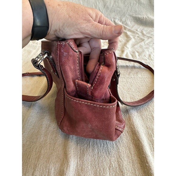 Fossil Red Leather Bag Shoulder Tote Satchel Handbag Pockets - Picture 5 of 11